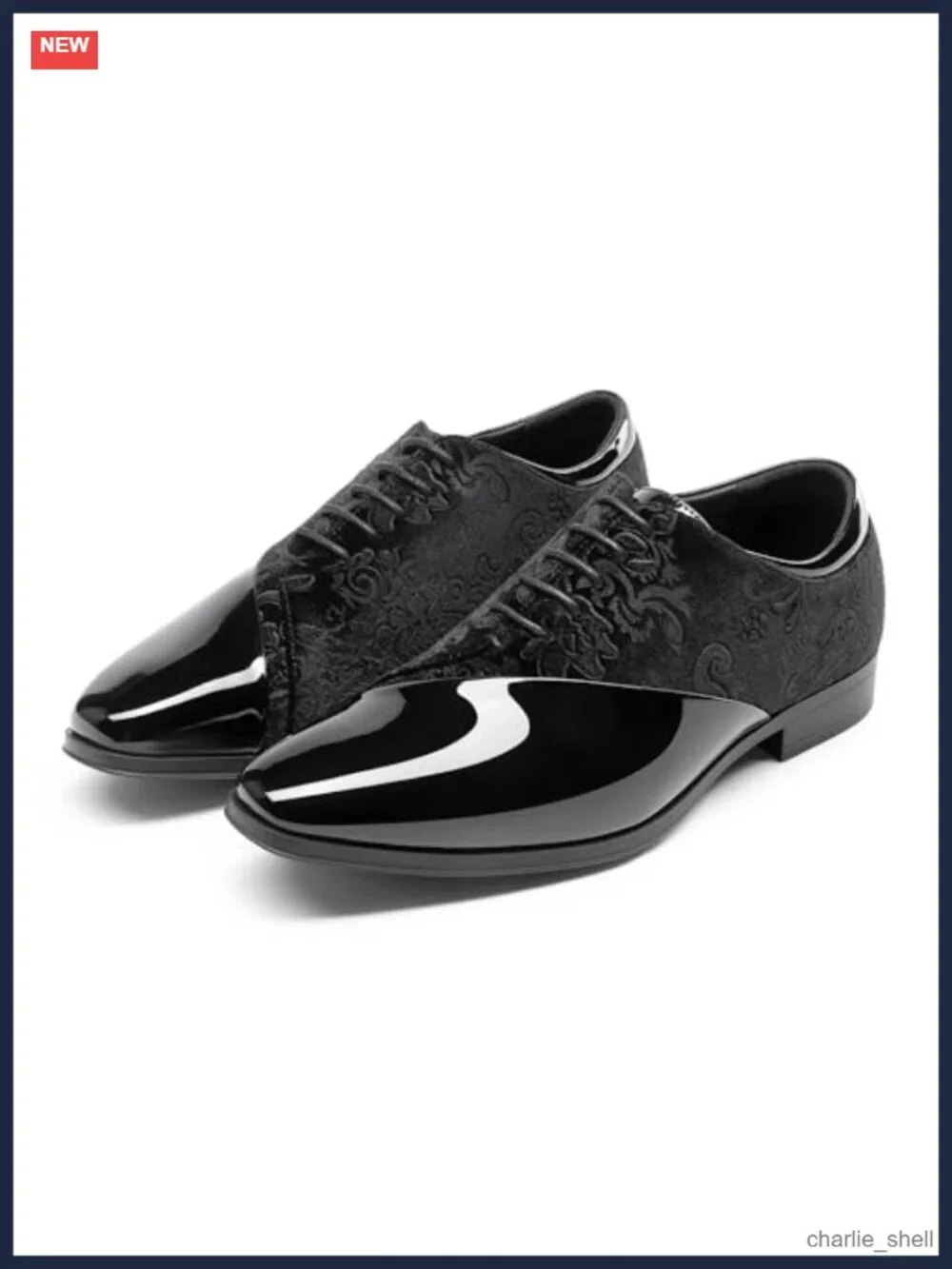 Men's Patent Faux Leather Velvet Tuxedo Oxfords Lace-Up Dress Shoes